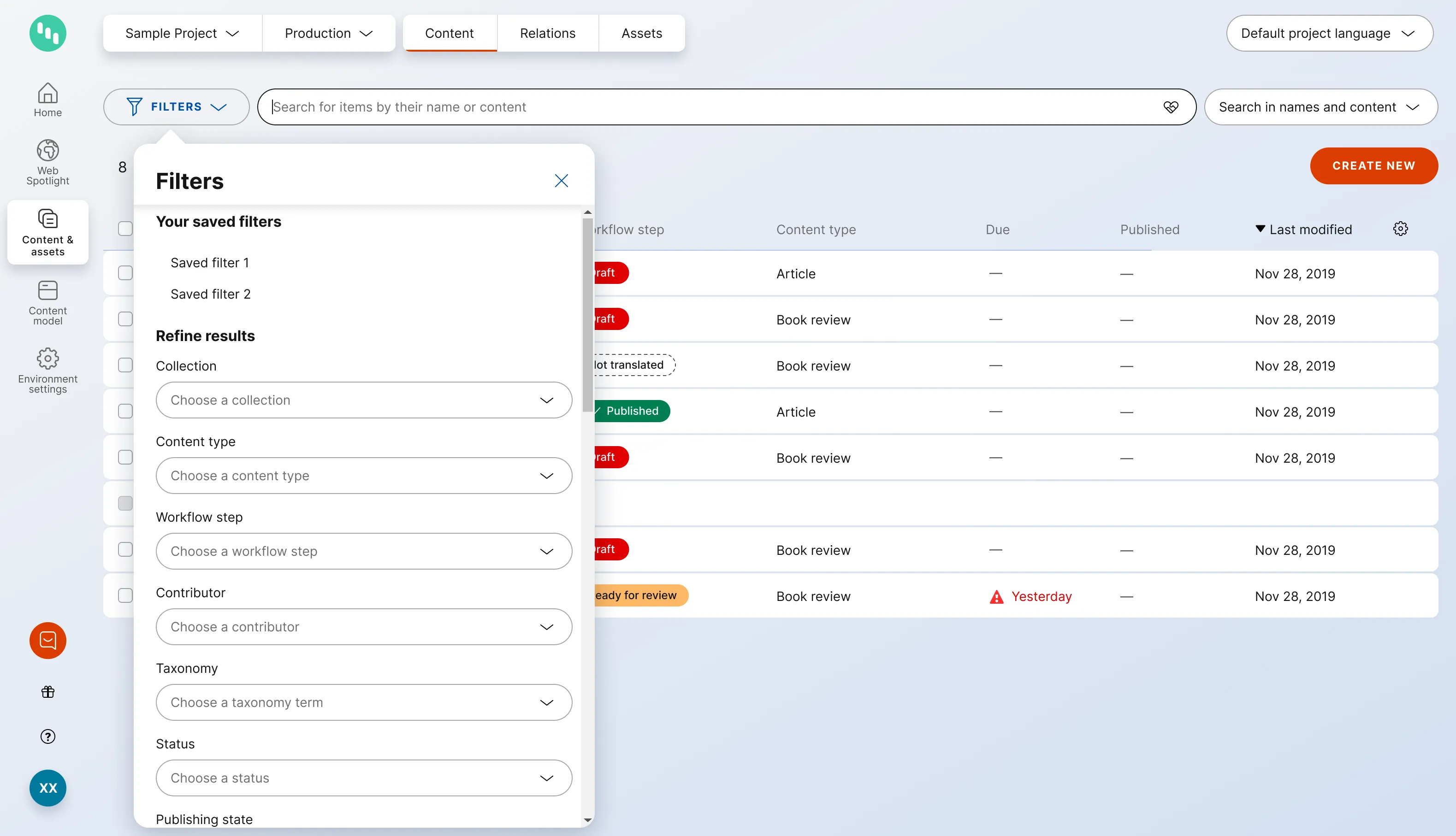 Discarded concept: popup-style filter panel that obscures content during use